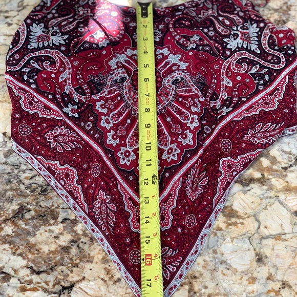 2 tops red bandana handkerchief top SZ LG and a SZ SM coral floral top zip back - Picture 4 of 12